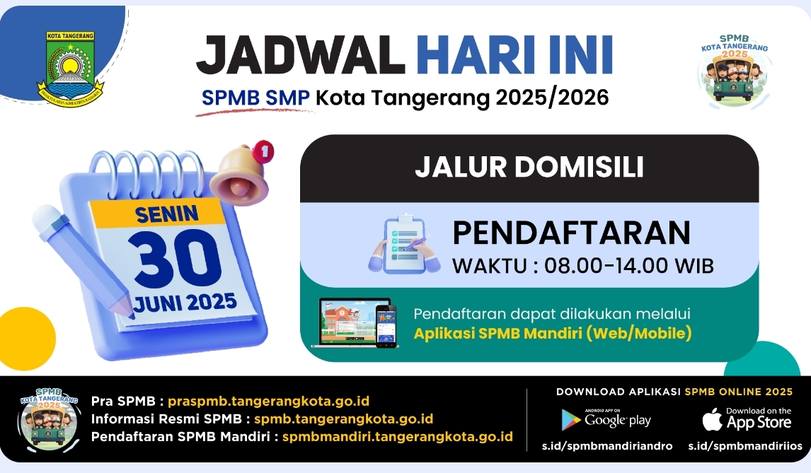 Ayo Daftar! Jalur Domisili SPMB SMP Kota Tangerang Dibuka Hari Ini