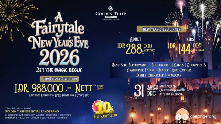 Jelang Akhir Tahun, Hotel Golden Tulip Essential Kota Tangerang Luncurkan Perayaan ‘A Fairytale New Years Eve 2026’
