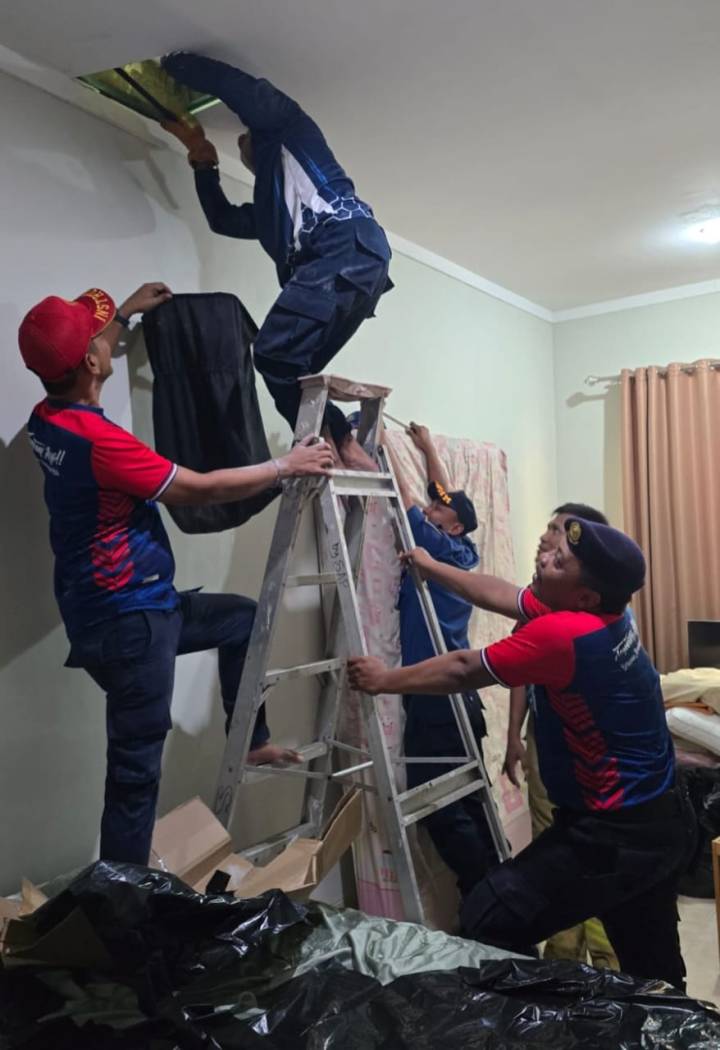 Petugas BPBD Kota Tangerang Evakuasi Bayi Musang dari Loteng Rumah Warga di Ciledug